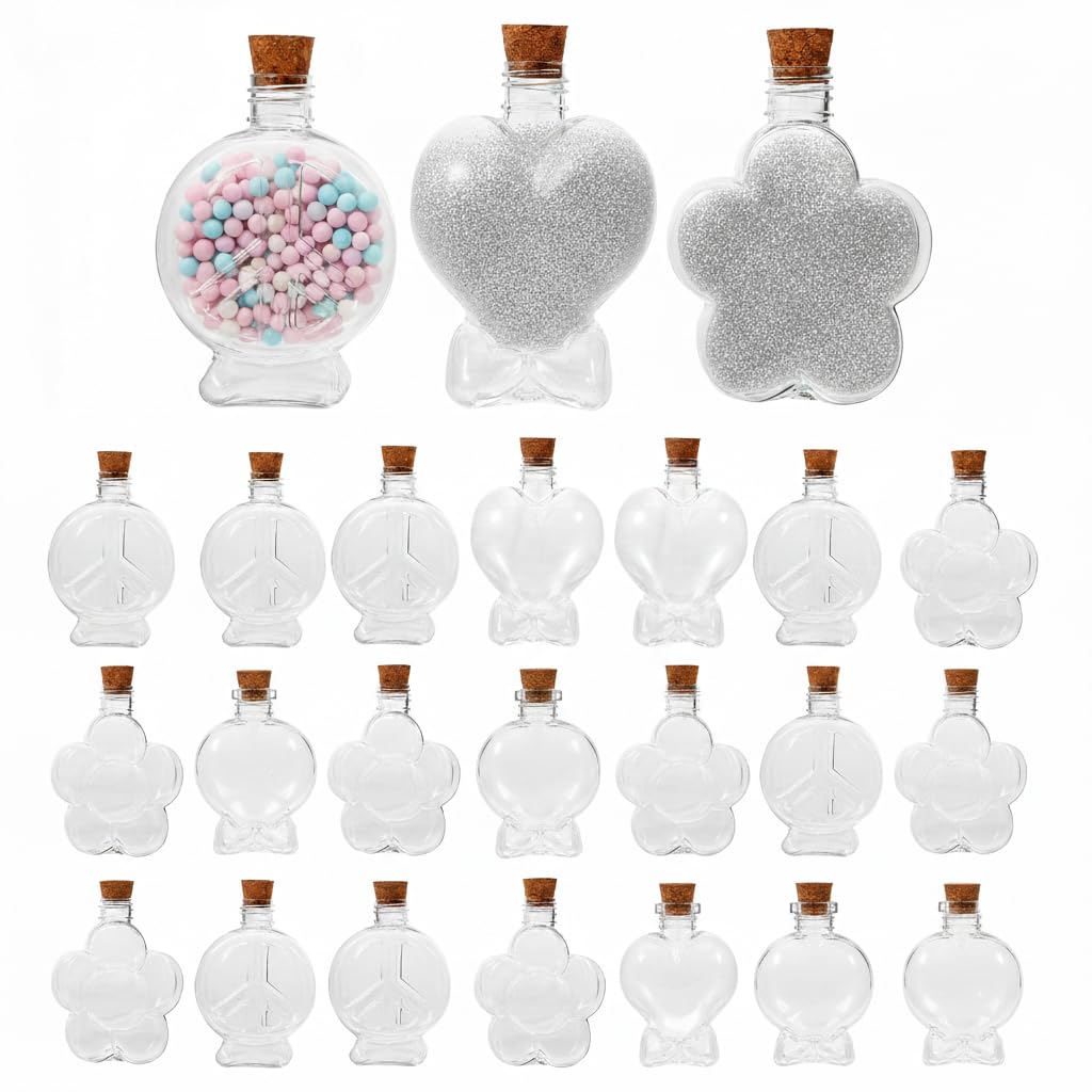 Milisten 25 Pack Plastic Bottles with Cork Stoppers - 100ml / 10cm Mini Clear Jars - Shatterproof Vials for Party Favours, Wedding Decorations & DIY Crafts