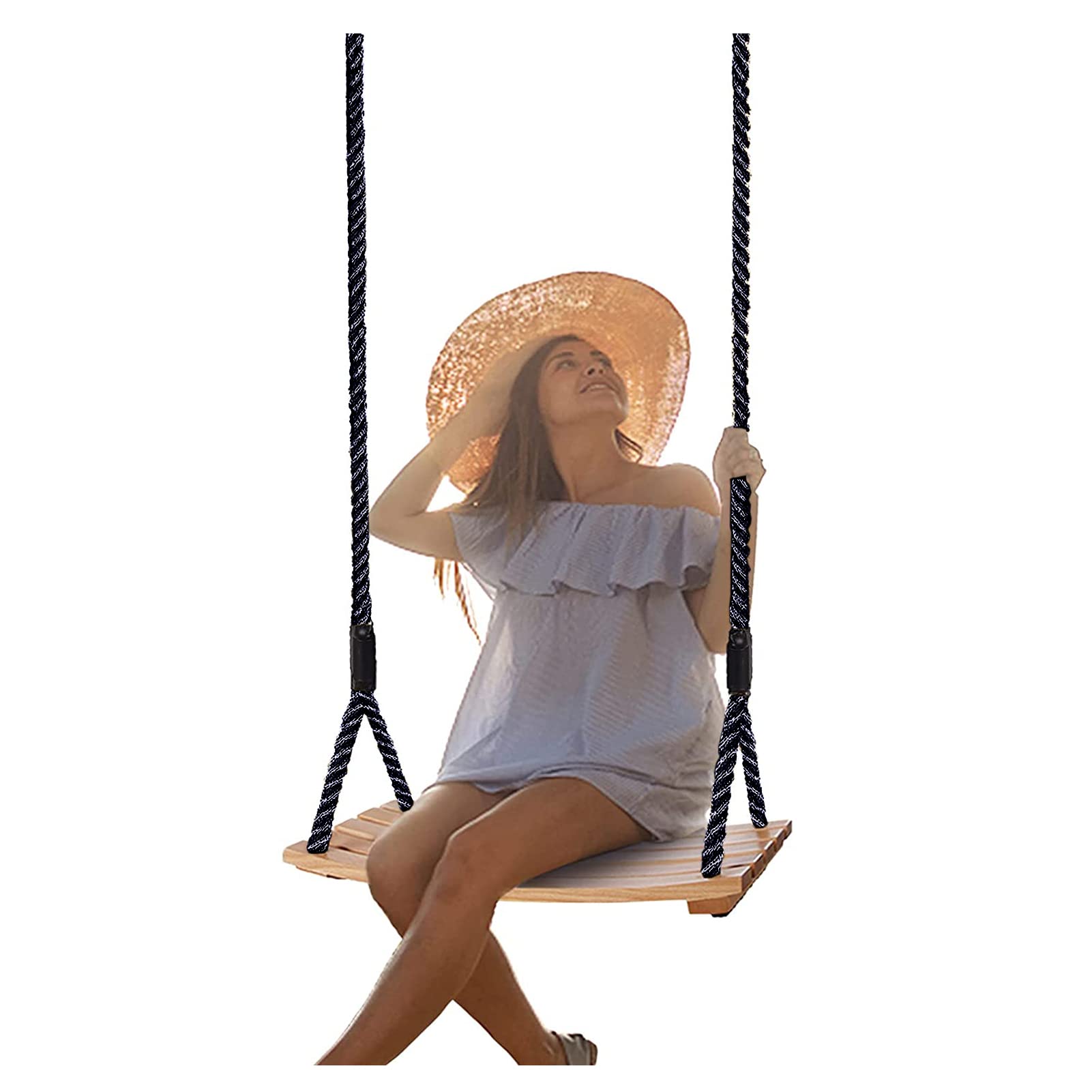Wood Tree Swing Adult Children Hanging Beech Tree Rope Garden Swings Seat Chair for Indoor Outdoor with Adjustable Rope (20''x10'')