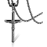 ALEXCRAFT Sterling Silver Plated Cross Necklace for Men Gold Plated Cross Necklaces for Women Trendy Stainless Steel Crucifix Pendant with 3mm 21inch Rope Chain