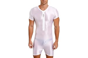 LiiYii Men's Swimwear Bathing Suit Bodysuit Glossy Silky One Piece Smooth Shorts Jumpsuit Sportwear