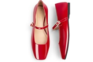 Soesyi Women's Mary Jane Ballet Flats Square Toe Ankle Strap Shoes for Women Adjustable Buckle Soft Dressy Party Wedding