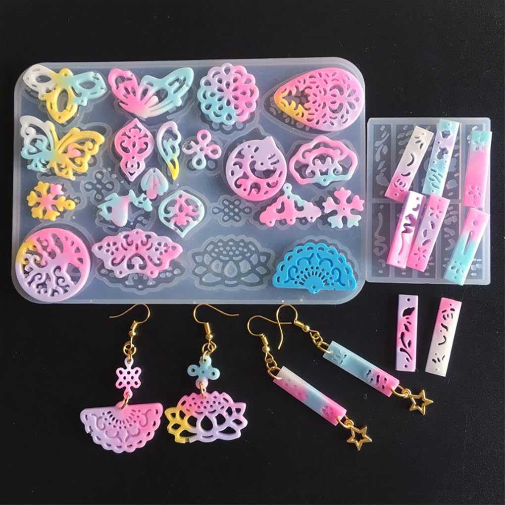 FineInno Resin Mold,Earring Mold Epoxy Pendant Molds Jewelry Molds Casting Silicone Molds Resin Leaf,Teardrop, Round, Heart Shaped, Snowflake Etc