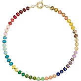 Selukii Rainbow Beaded Necklace for Women, Chunky Colorful Bead Choker, Multi-colored Boho Necklaces with Natural Stone Crystal Beads Trendy Handmade Jewelry Gift