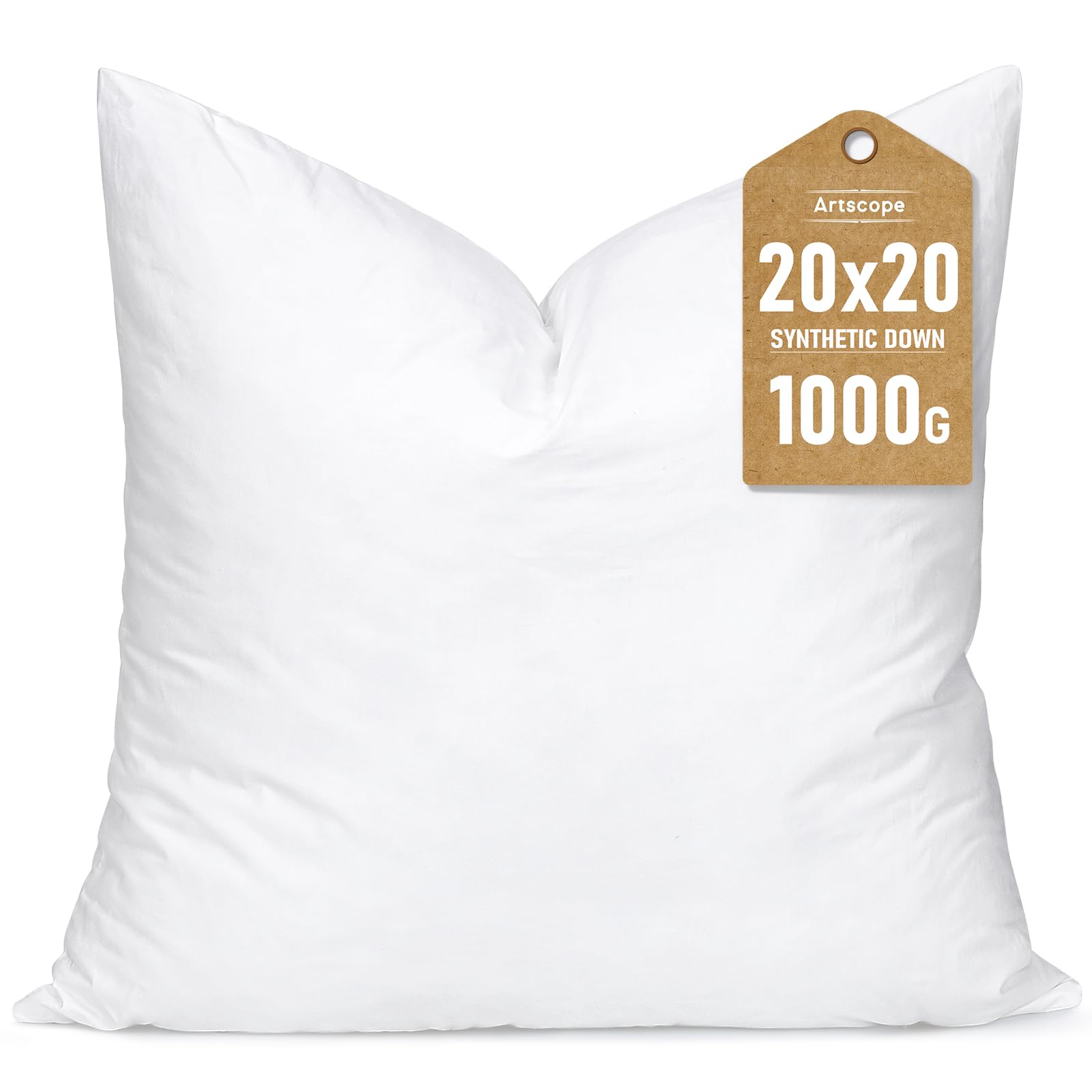 Photo 1 of Artscope Synthetic Down Pillow Insert, 20x20 Down Alternative Throw Pillow Insert. Ultra Soft Fluffy Sleeping Pillow with 100% Cotton Cover, Decorative Pillows-White.