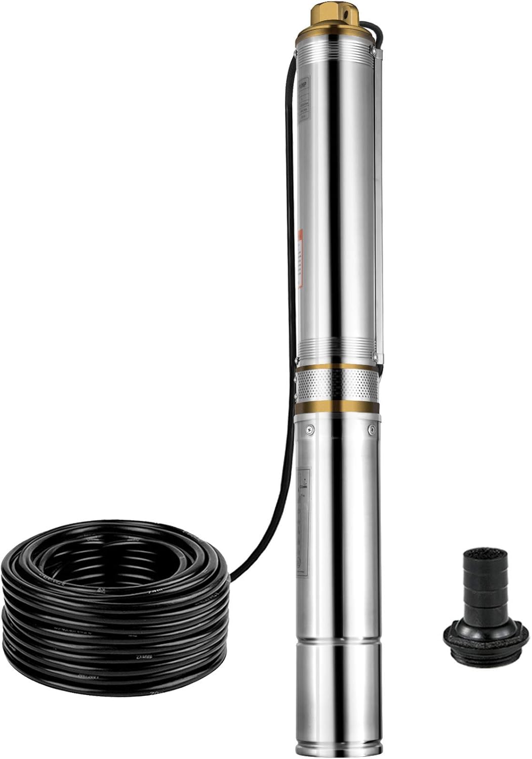 VEVOR Well Pump 1 HP Submersible Well Pump 33GPM Deep Well Pump 207ft Head with 32.8ft Cable Water Well Pumps Submersible Stainless Steel for Factories, Farmland, Irrigation Use