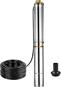 VEVOR Well Pump 1 HP Submersible Well Pump 33GPM Deep Well Pump 207ft Head with 32.8ft Cable Water Well Pumps Submersible Stainless Steel for Factories, Farmland, Irrigation Use