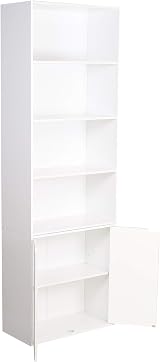 White 6 Tier Bookshelf 2 Doors Cupboard Storage 180cm H 59cm W view 5