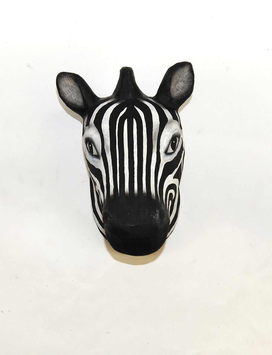 Paper Mache Animal Head Zebra Decor Repurposed Decor Paper Maché Zebra