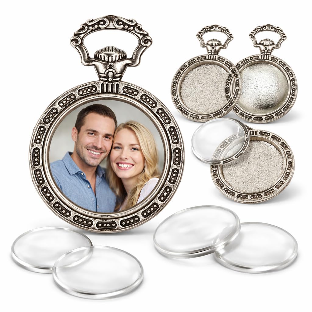 8 Pieces 4 Pieces Charm Empty Bezel Tray Lockets Metal Pendant Setting Jewellery 20 mm Round 4 Pieces Clear Glass Cabochon Craft Set, 40mm x 33mm und 20mm Cabachon, Brass Glass, None