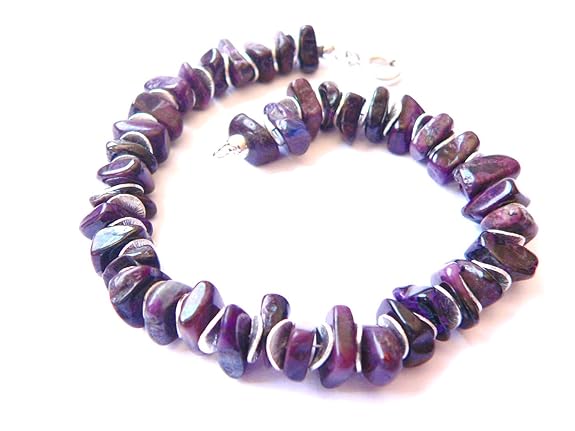 Sugilith Naturstein Edelstein Armband mit Echtsilberplättchen Größenwahl