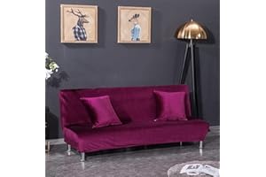 SFYZ HOME Velvet Armless Futon Slipcover,Stretch Silver Fox futon Cover, Modern Solid Color Sofa Bed Cover for for Futon Folding Bed Sofa (Purple,L-74.8-88.5in/190-225cm)