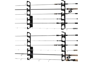 Iswabard Wall Mounted Fishing Rod Rack,4 Set Holds 12 Rods Horizontal Fishing Rod/Pole Holders for Garage, Wall or Ceiling Mounted Fishing Rod Rack Fishing Rod Storage, Metal