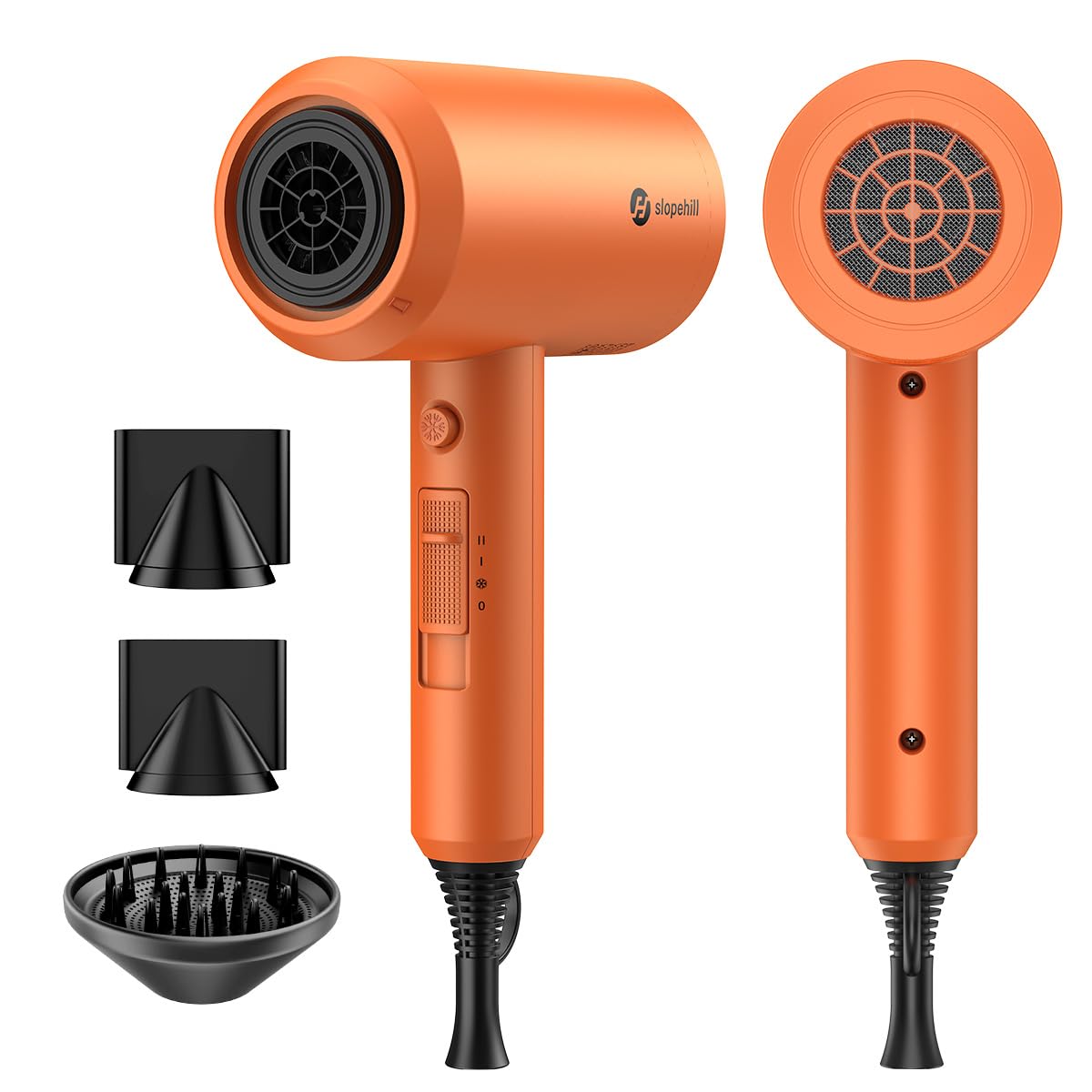 Slopehill Professional Ionic Hair Dryer, Powerful 1800W Fast Drying Low Noise Blow Dryer with 2 Concentrator Nozzle 1 Diffuser Attachments for Home Salon Travel (Cosmic Orange) Image