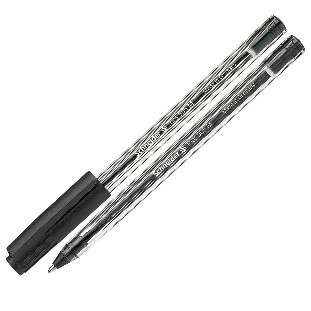 Schneider Tops 505 Ballpoint Pens with Clip Cap and Stainless Steel M Tip Pack of 50 Black