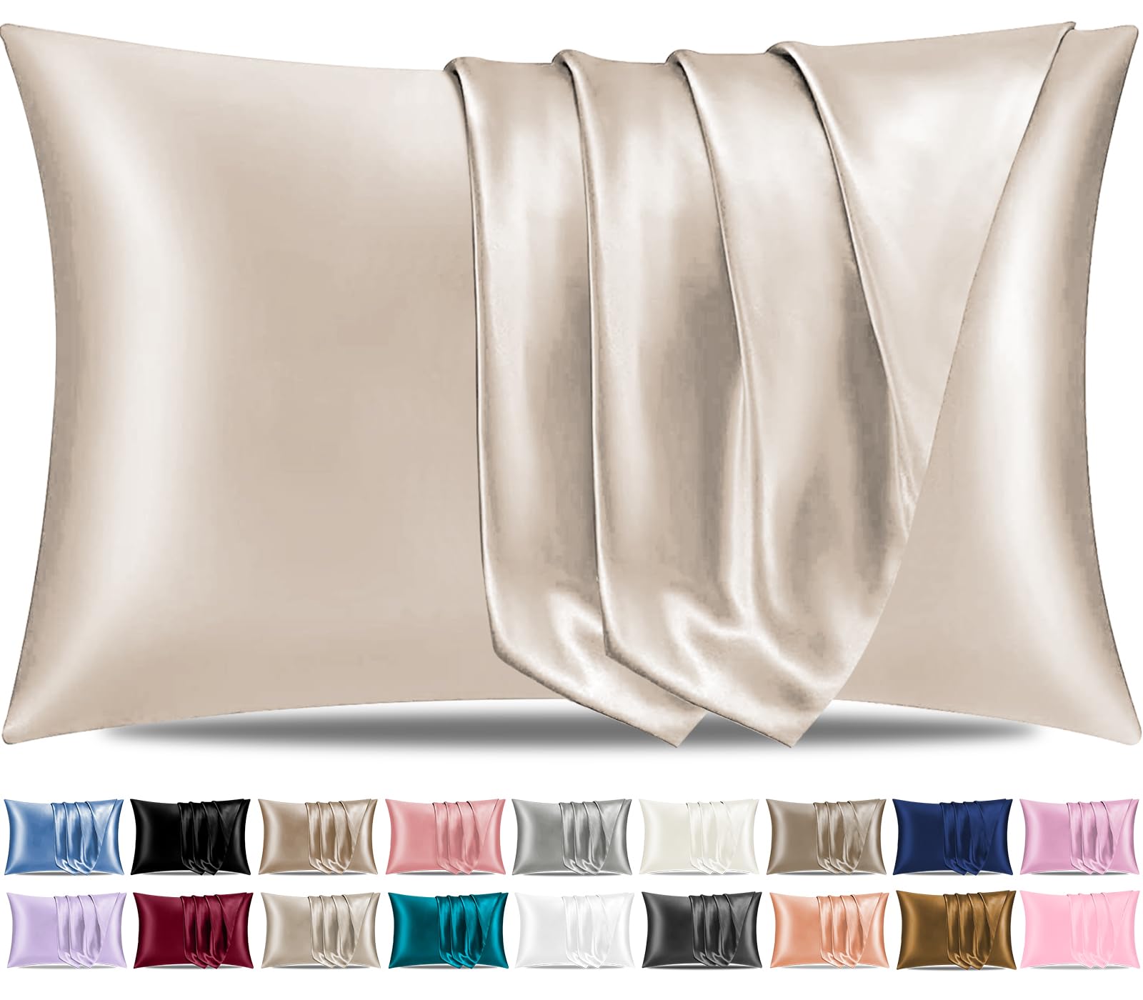 Pamposh Satin Silk Pillowcases For Hair And Skin 4 Pack Standard Size with Envelope Closure (Beige, 4 Pcs Pillowcases (50 x 75 cm))