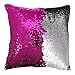 Play Tailor Sequin Pillow Cover Cushion Covers 16x16in Flip Sequins Decorative Throw Pillow Case, Silver and Fuchsia
