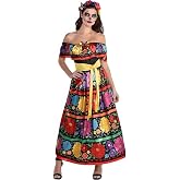 Amscan Multicolor Sugar Skull Beauty Dress & Headband Set - Enchanting Day of the Dead Costume