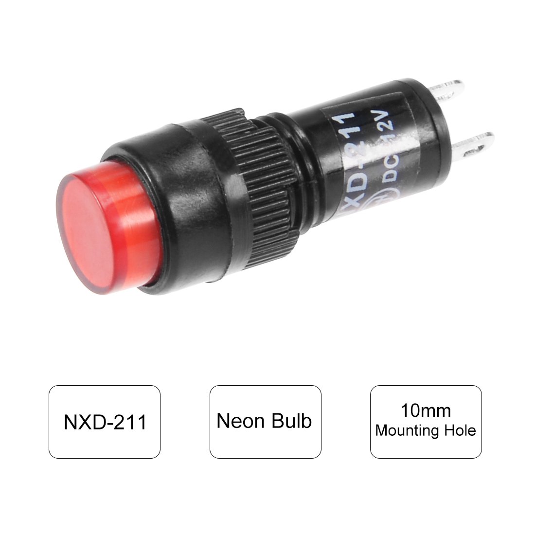 sourcing map Indicator Lights DC 12V, NXD-211 Red Neon Bulb, Flush Panel Mount 2/5" 10mm, 10Pcs - Image 5