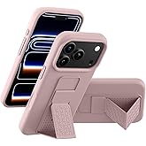 LAUDTEC Silicone Kickstand Case Compatible with iPhone 17 Pro Max, Vertical and Horizontal Stand Hand Strap Metal Kickstand Cover, Flexible Soft Liquid Silicone Stand Case for iPhone 17 Pro Max (Pink)