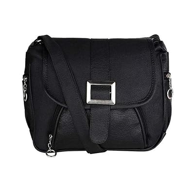 GulshanCollection Women Evening/Party, Casual PU Sling Bag With Stylish Front Buckle (Black)