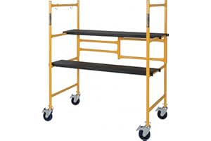 MetalTech 9 Ft Reach Scaffolding Platform, 500 Lbs Capacity Adjustable and Portable Scaffold Ladder w/ Locking Wheels, 22.5 x