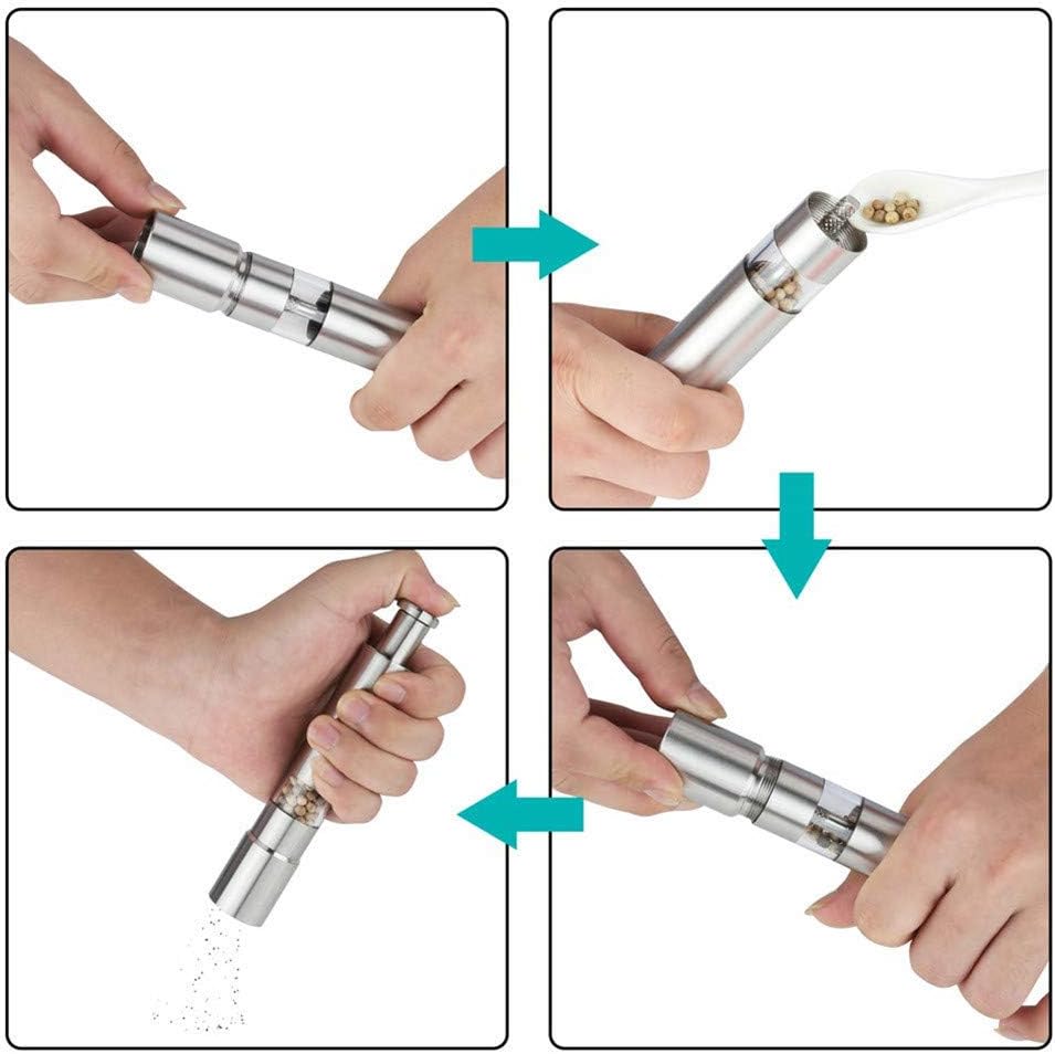 Pepper Grinder, Stainless Steel Pepper Mill Durable Salt Grinder One Hand Operation Salt Pepper Mill 2 Pack - Image 5