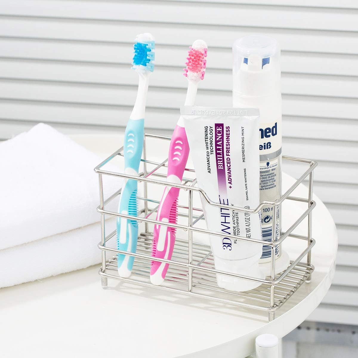Amazer Electric Toothbrush Holder, Stainless Steel Rustproof Metal Bathroom Toothpaste Holder Stand with Multi-Functional 5 Slots for Electric Toothbrush, Chrome: Kitchen & Dining