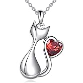 AINFQY Birthstone Cat Necklace for Women 925 Sterling Silver Cat Pendant Necklace with Birthstone Cats Lover Pendant Jewelry Gift for Her