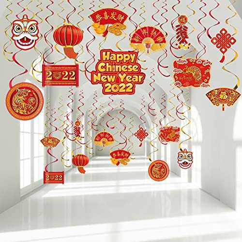 30 Pieces Happy Chinese New Year 2022 Hanging Swirls Decorations