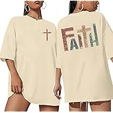 Oversized Faith Shirts for Women Christian Shirt Jesus Cross Graphic Tees Religious Sayings Short Sleeve Tops
