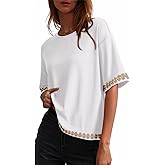 Dokotoo Womens Tops Casual Summer Crewneck Short Sleeve Color Block Loose Oversized Basic Tee