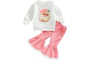 Gueuusu Toddler Baby Girl My 1st Christmas Outfit Santa Baby Long Sleeve Sweatshirt Flared Rib Pants Fall Winter Clothes Set