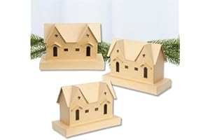 Factory Direct Craft Pack of 3 Paper Mache Christmas Village Houses - Cardboard Papier Mache DIY Craft and Primitive Village Displays (9 Inches Wide x 6 Inches High)