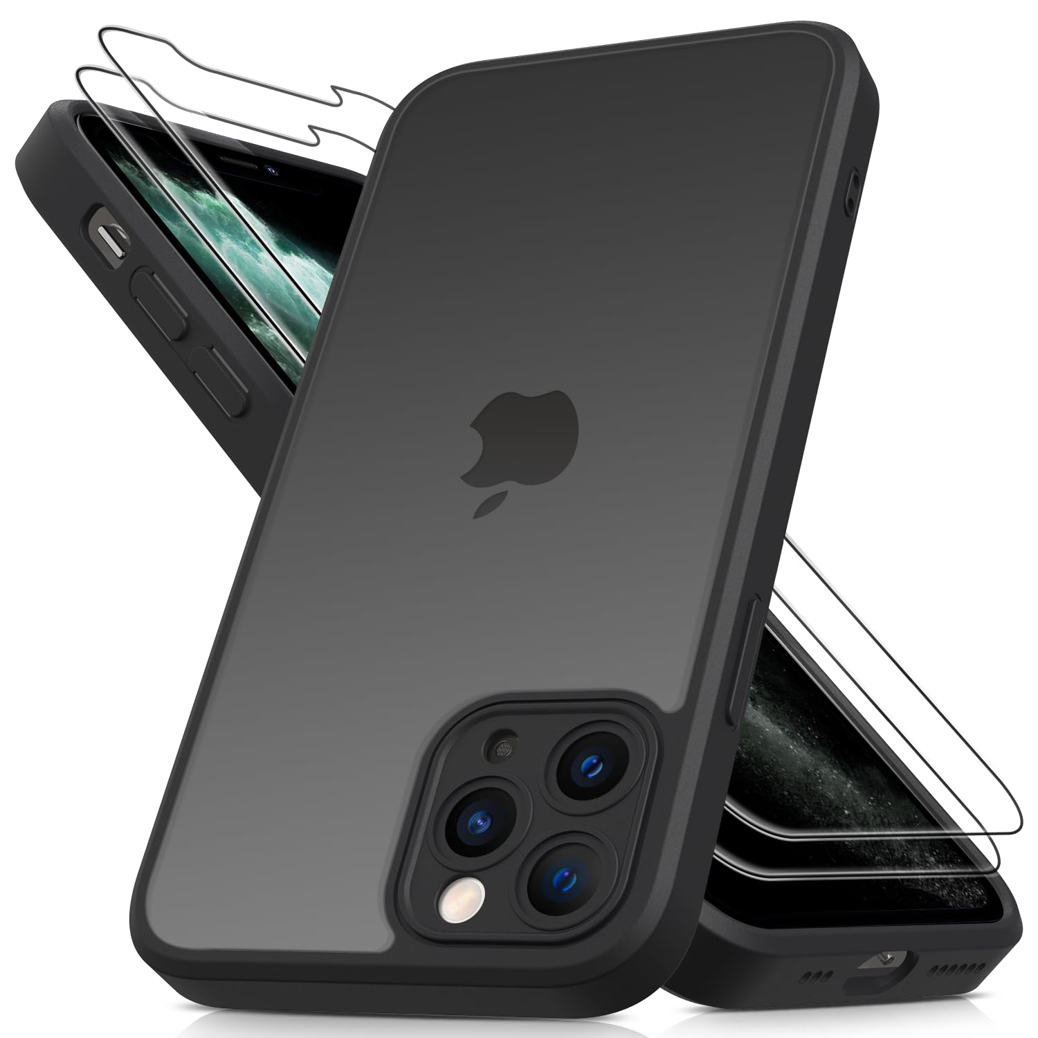 Mootobo for iPhone 11 Pro Case, 3 in 1 [Military Grade] Shockproof Phone Bumper Cover, Built-in 2 HD Screen Protector, Frosted Translucent Back Phone Cover, for 11 Pro 5.8-Inch - Black — image 1