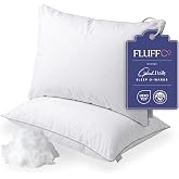 FluffCo Down Alternative Bed Pillows - Standard/Queen Size, Soft (2 Pack) | 100% Cotton Cover, Recycled Vegan Microfiber Filling, Oeko-Tex Certified, For Side, Back &amp; Stomach Sleepers, Made In USA