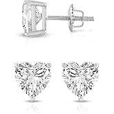 Everyday Elegance Solid 14K White Yellow Rose Gold Cubic Zirconia Solitaire Stud Earrings Women in Heart Cushion Oval Pear Princess Emerald Round Cut | Screw Back Posts 0.50 to 4.0 CTW |With Gift Box