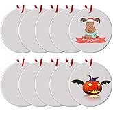 10Pcs Sublimation Ornament Blank Round White Blank Ceramic Ornament for Sublimation 2025 Christmas Double-Sided Paintable Decoration Circle Porcelain Deco for Heat Transfer Print DIY Craft Bulk