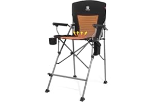 EVER ADVANCED Heated Camping Chairs, Tall Directors Chair with Cup Holder 31", Bar Height Heated Folding Chair for Camping, Mesh Pockets and Footrest, Heavy Duty 300 lbs, Black (Power Bank Excluded)