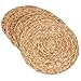 kilofly Natural Water Hyacinth Weave Placemat Round Braided Rattan Tablemats 14.5 inch x 4pc