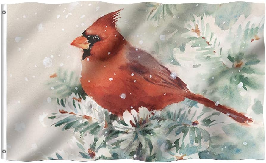 Tititex Christmas Painting Cardinal Birds Garden Flag, Double Stitched 3x5 Ft Winter Snow with Brass Grommets for Outdoor Indoor Home Decor