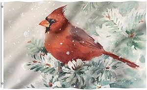 Tititex Christmas Painting Cardinal Birds Garden Flag, Double Stitched 3x5 Ft Winter Snow with Brass Grommets for Outdoor Indoor Home Decor