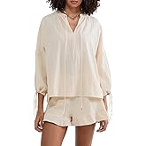 Mxiqqpltky Linen Shorts Sets Women 2 Piece Outfits Long Sleeve Tie Front Tops and Ruffled Boxer Shorts Matching Lounge Sets
