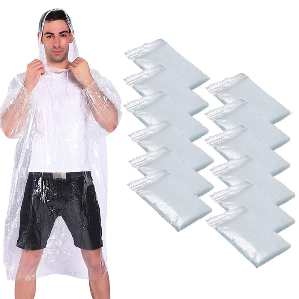 EVANCE 12 Pack Disposable Rain Ponchos Adult, Lightweight Disposable Ponchos With Hoods and Sleeves, Emergency Poncho Waterproof, Clear Rain Poncho Disposable Rain Coat for Men and Women