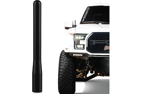 EcoAuto Short Antenna Ford Fits F150 F250 F350 Super Duty, Bronco, Ford Raptor Accessories & Dodge RAM - Anti-Theft Design - Carwash Safe Antenna for Truck 4 Inch Long (Black)