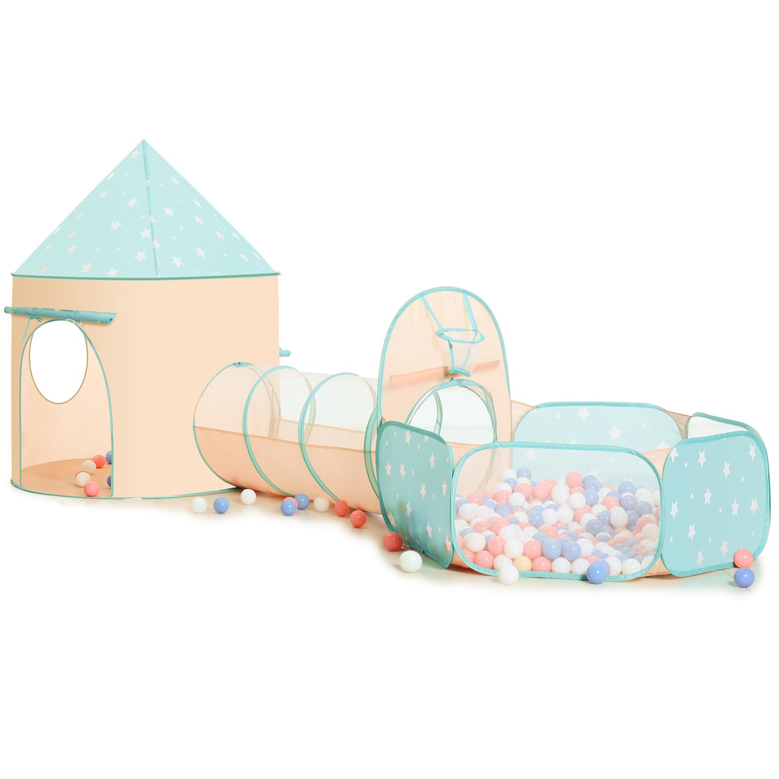 PigPigPen 3pc Kids Play Tent for Girls and Boys with Ball Pit, Crawl Tunnel, Princess Tents for Toddlers, Baby Space World Playhouse Toys, Boys Indoor& Outdoor Play House, Perfect Kid’s Gifts