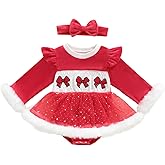 Socutebabe My First Christmas Baby Girl Outfit Newborn Velvet Dress Onesie Sweater Romper Smocked Dresses Infant Clothes