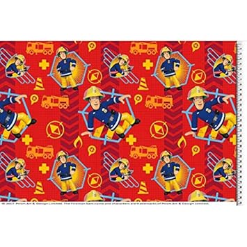 PWSE Baumwoll Jersey Stoff Feuerwehrmann Sam Digital Druck ab 0,5m (rot)