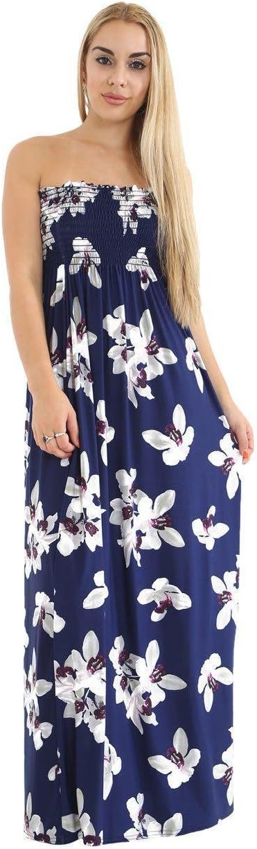 Little Princess New Womens Ladies Sheering Gather Boobtube Bandeau Long Summer Strapless Beach Maxi Dress Regular & Plus Size