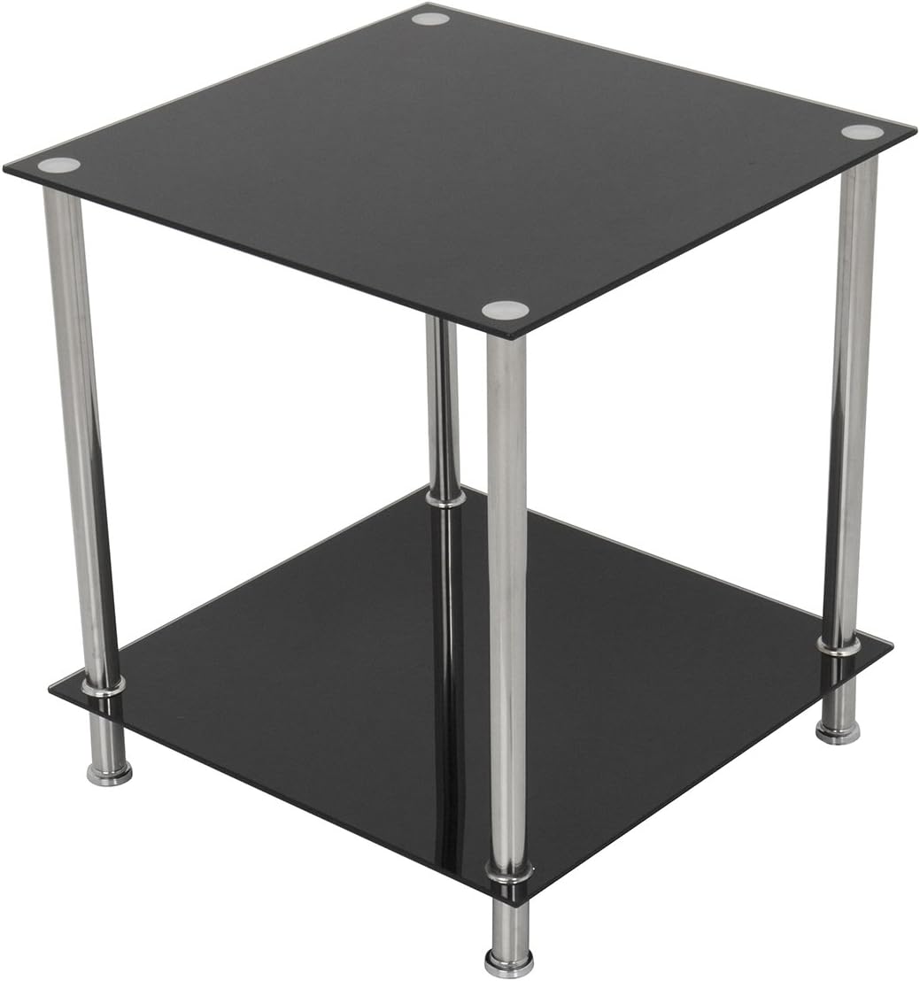 King Black Glass End Table Side Table Coffee Table, Square, 45cm x 45cm