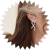 Yheakne Vintage Crystal Bow Earrings Cz Bow Ear Jacket Earrings Silver Bow Crystal Stud Earrings Rhinestone Bow Knot Earrings Jewelry for Women